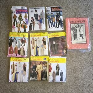 **Lot of 10** Sewing Patterns Mens Womens Halloween Costume Cosplay ALL CUT
